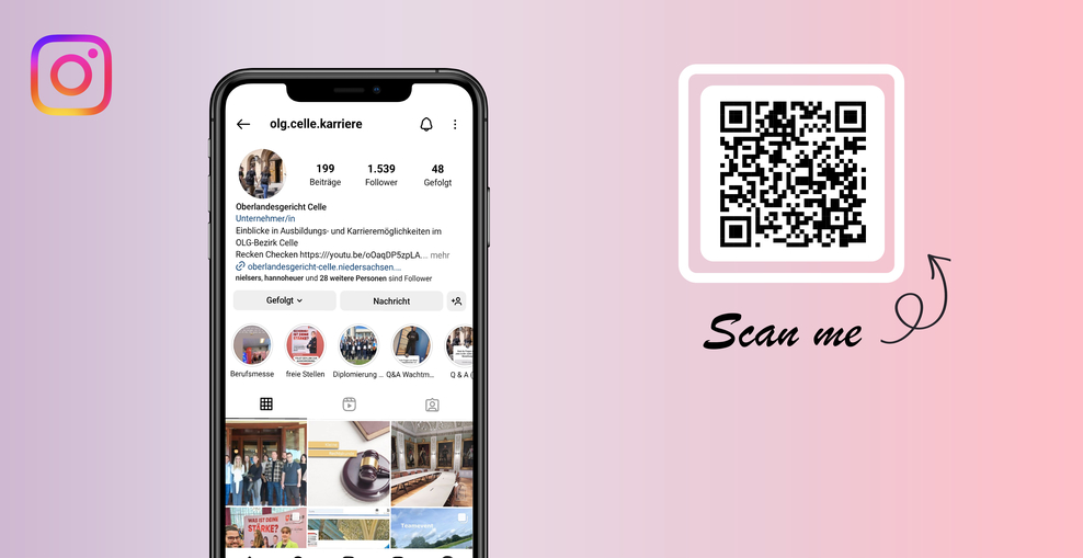 Schmuckgrafik mit QR-Code-VErlinkung auf Instagram